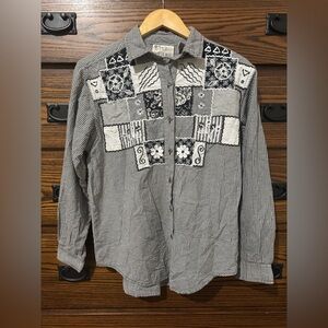 Vintage Casey & Max Medium patchwork button down blouse 100% cotton
